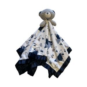 Just Born Bear Baby Blanket White Gray Blue Satin Security Lovey‎ 24"